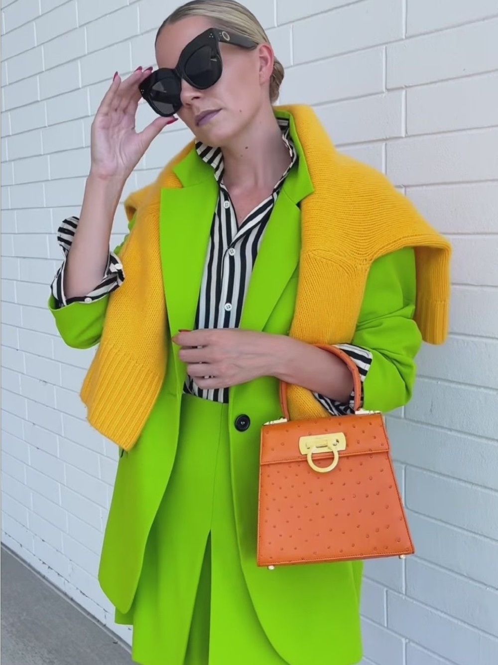 Zara Oversized Structured Single Button Blazer Lime Green Womens Small EUC